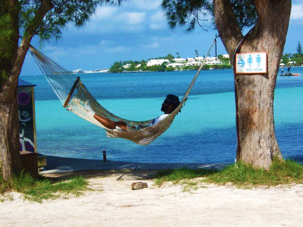 Guy afternoon nap in tree net - Bermuda